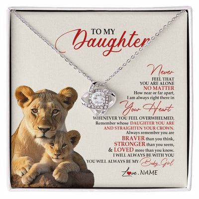 Love Knot Necklace 14K White Gold Finish | 1 | Personalized To My Daughter Necklace From Mom Mother Never Feel You Are Alone Lion Daughter Birthday Graduation Christmas Customized Gift Box Message Card | siriusteestore