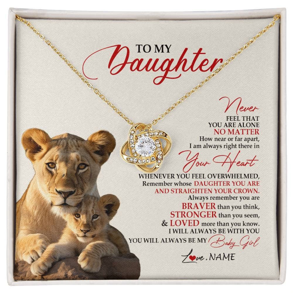 Love Knot Necklace 18K Yellow Gold Finish | 1 | Personalized To My Daughter Necklace From Mom Mother Never Feel You Are Alone Lion Daughter Birthday Graduation Christmas Customized Gift Box Message Card | siriusteestore