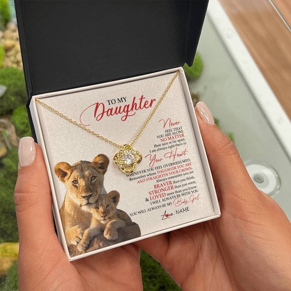 Love Knot Necklace 18K Yellow Gold Finish | 2 | Personalized To My Daughter Necklace From Mom Mother Never Feel You Are Alone Lion Daughter Birthday Graduation Christmas Customized Gift Box Message Card | siriusteestore