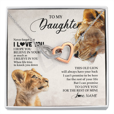 Interlocking Hearts Necklace Stainless Steel & Rose Gold Finish | 1 | Personalized To My Daughter Necklace From Mom Mother Never Forget I Love You Lion Daughter Birthday Graduation Christmas Customized Message Card | siriusteestore