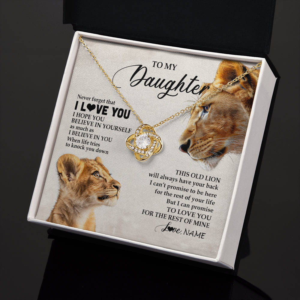 Love Knot Necklace 18K Yellow Gold Finish | 2 | Personalized To My Daughter Necklace From Mom Mother Never Forget I Love You Lion Daughter Birthday Graduation Christmas Customized Message Card | siriusteestore