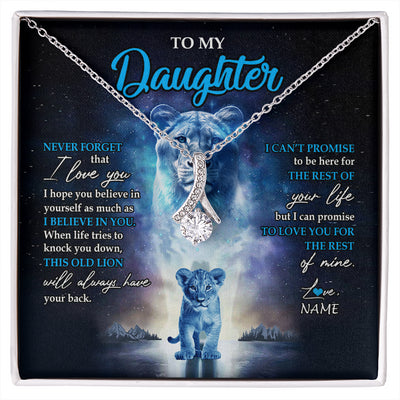 Alluring Beauty Necklace 14K White Gold Finish | 1 | Personalized To My Daughter Necklace From Mom Mother Never Forget I Love You Lion Daughter Jewelry Birthday Graduation Christmas Customized Message Card | siriusteestore