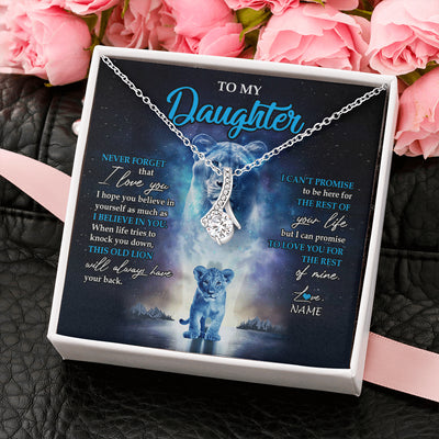 Alluring Beauty Necklace 14K White Gold Finish | 2 | Personalized To My Daughter Necklace From Mom Mother Never Forget I Love You Lion Daughter Jewelry Birthday Graduation Christmas Customized Message Card | siriusteestore