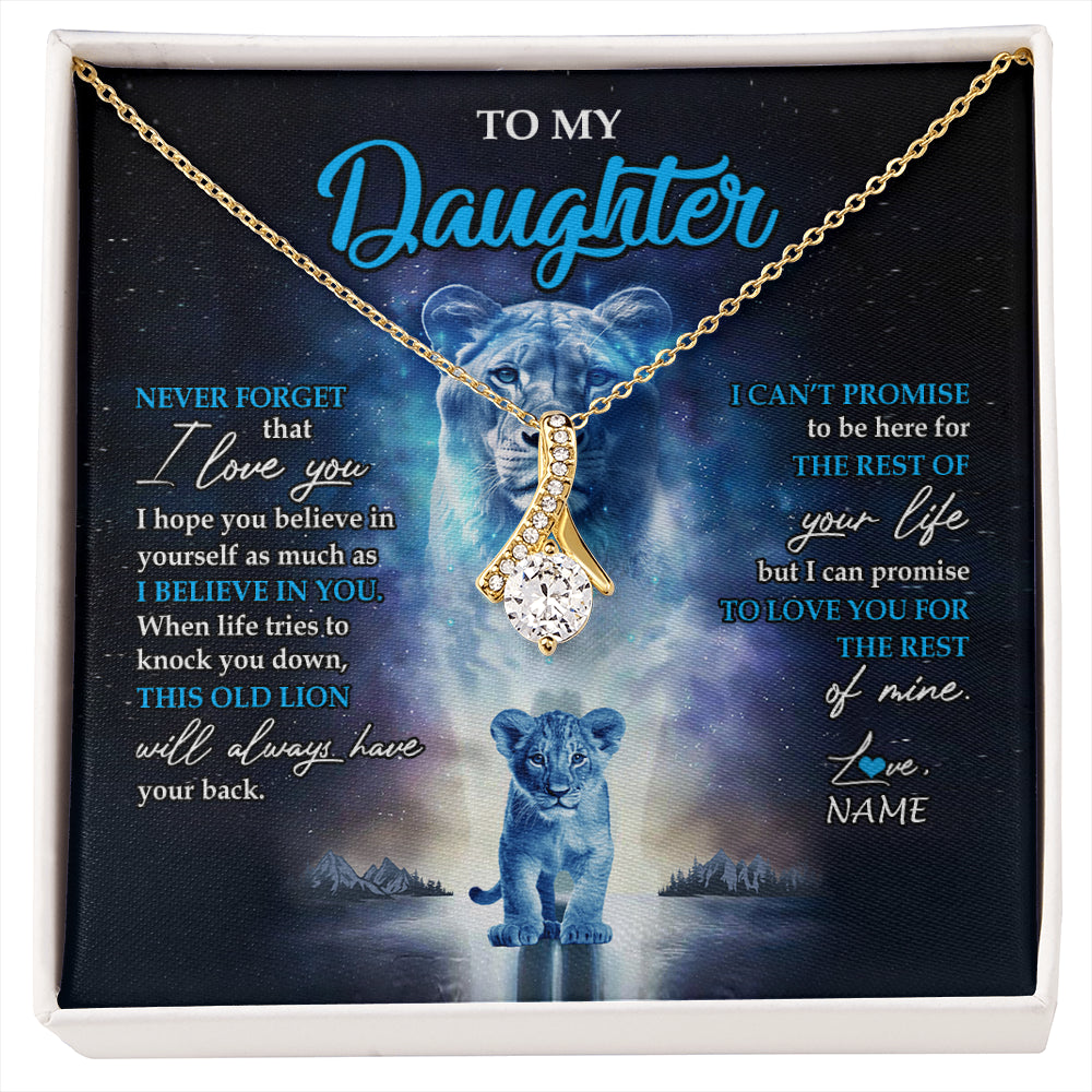 Alluring Beauty Necklace 18K Yellow Gold Finish | 1 | Personalized To My Daughter Necklace From Mom Mother Never Forget I Love You Lion Daughter Jewelry Birthday Graduation Christmas Customized Message Card | siriusteestore