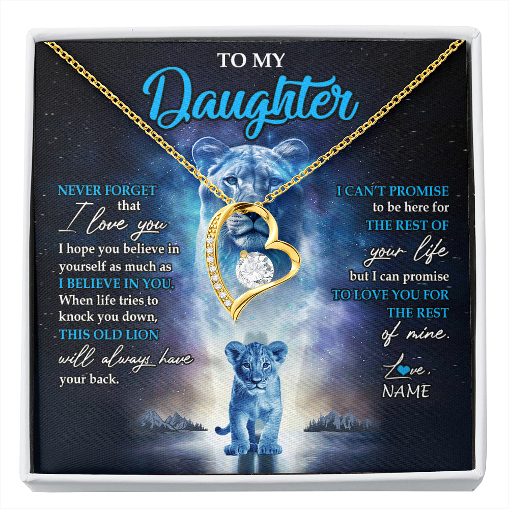 Forever Love Necklace 18K Yellow Gold Finish | 1 | Personalized To My Daughter Necklace From Mom Mother Never Forget I Love You Lion Daughter Jewelry Birthday Graduation Christmas Customized Message Card | siriusteestore