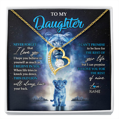 Forever Love Necklace 18K Yellow Gold Finish | 1 | Personalized To My Daughter Necklace From Mom Mother Never Forget I Love You Lion Daughter Jewelry Birthday Graduation Christmas Customized Message Card | siriusteestore