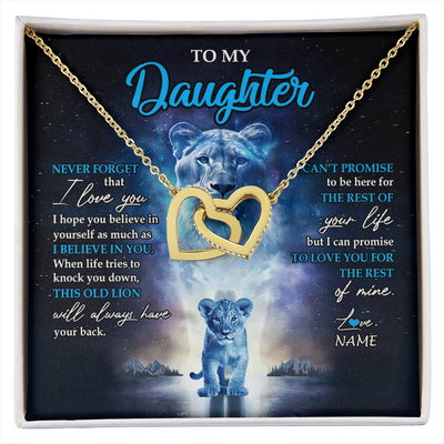 Interlocking Hearts Necklace 18K Yellow Gold Finish | 1 | Personalized To My Daughter Necklace From Mom Mother Never Forget I Love You Lion Daughter Jewelry Birthday Graduation Christmas Customized Message Card | siriusteestore