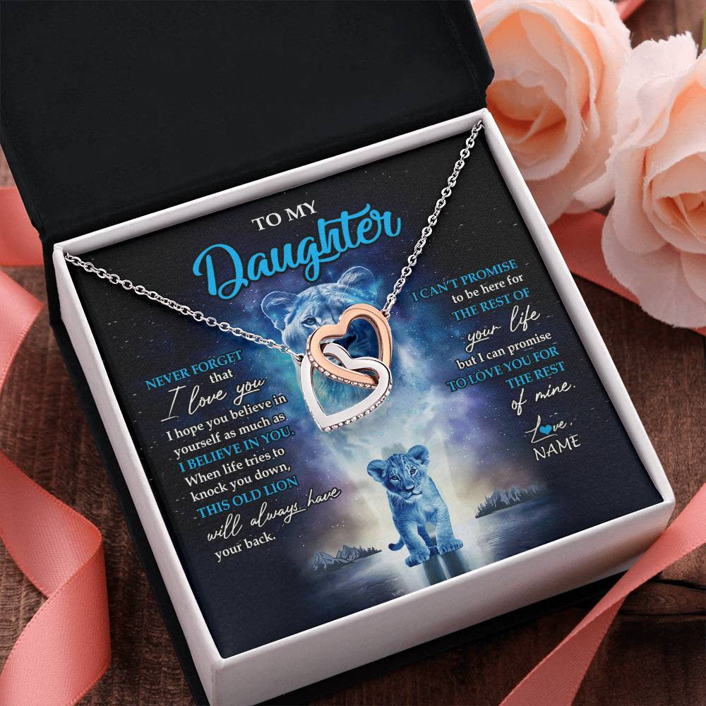 Interlocking Hearts Necklace Stainless Steel & Rose Gold Finish | 2 | Personalized To My Daughter Necklace From Mom Mother Never Forget I Love You Lion Daughter Jewelry Birthday Graduation Christmas Customized Message Card | siriusteestore