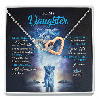 Interlocking Hearts Necklace Stainless Steel & Rose Gold Finish | 1 | Personalized To My Daughter Necklace From Mom Mother Never Forget I Love You Lion Daughter Jewelry Birthday Graduation Christmas Customized Message Card | siriusteestore