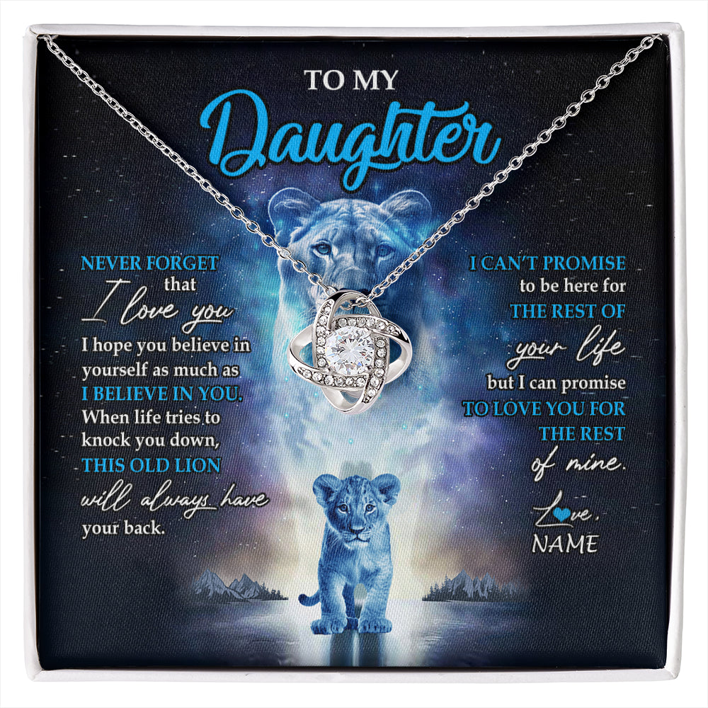 Love Knot Necklace 14K White Gold Finish | 1 | Personalized To My Daughter Necklace From Mom Mother Never Forget I Love You Lion Daughter Jewelry Birthday Graduation Christmas Customized Message Card | siriusteestore