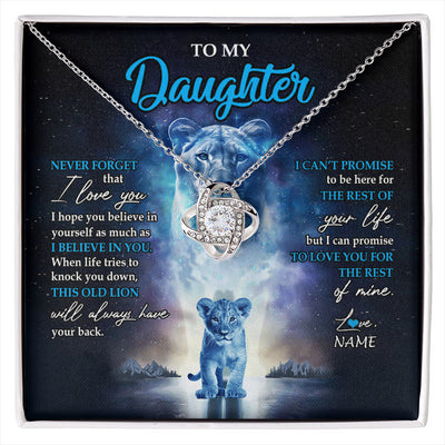 Love Knot Necklace 14K White Gold Finish | 1 | Personalized To My Daughter Necklace From Mom Mother Never Forget I Love You Lion Daughter Jewelry Birthday Graduation Christmas Customized Message Card | siriusteestore
