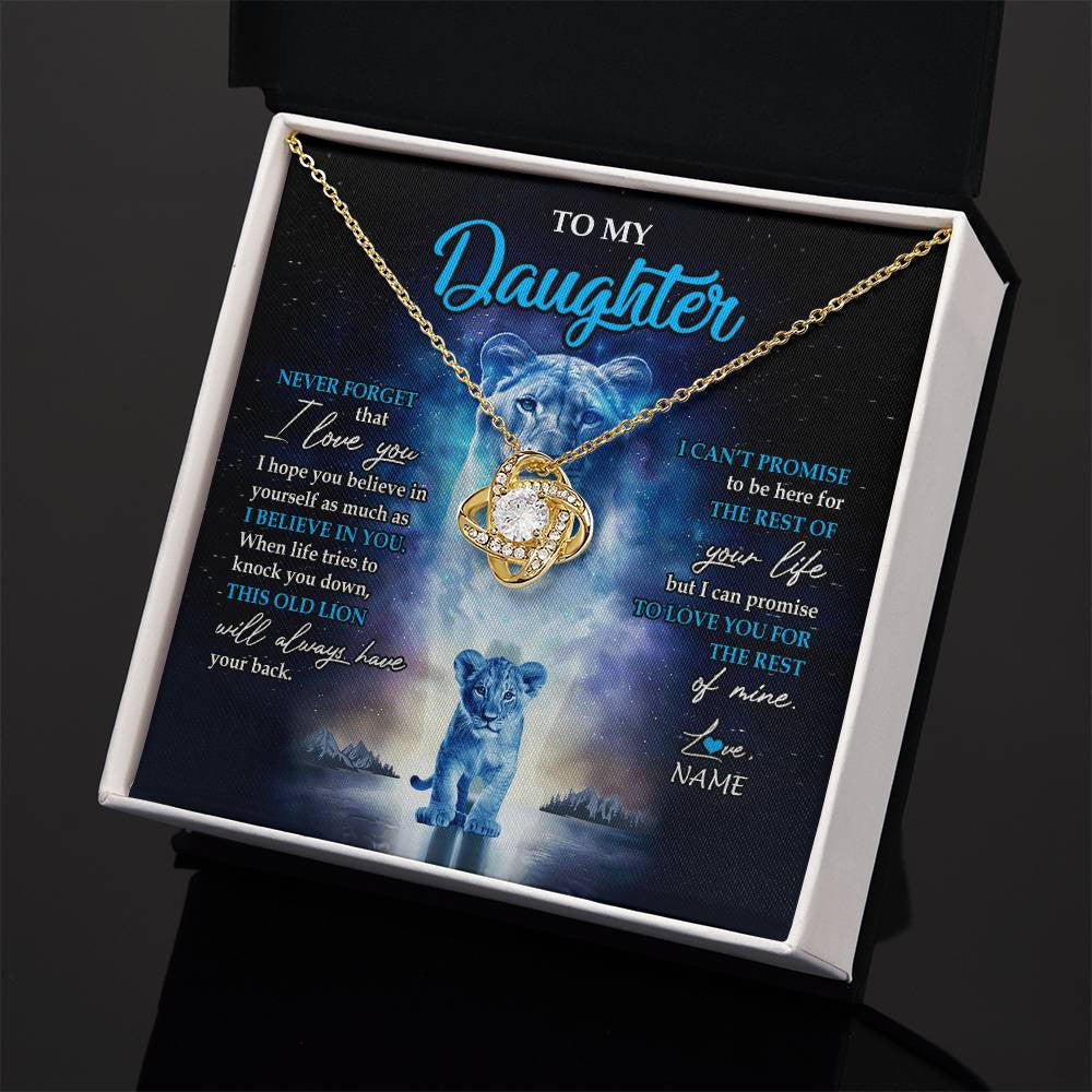 Love Knot Necklace 18K Yellow Gold Finish | 2 | Personalized To My Daughter Necklace From Mom Mother Never Forget I Love You Lion Daughter Jewelry Birthday Graduation Christmas Customized Message Card | siriusteestore