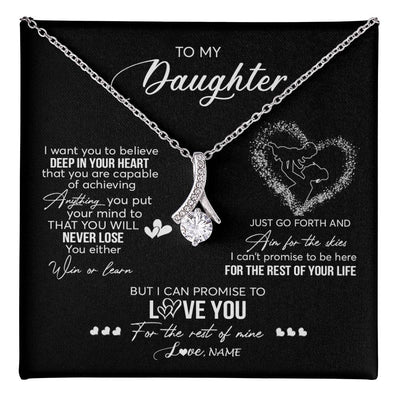 Alluring Beauty Necklace 14K White Gold Finish | 1 | Personalized To My Daughter Necklace From Mom Mother Promise To Love You Daughter Birthday Graduation Christmas Pendant Customized Gift Box Message Card | siriusteestore