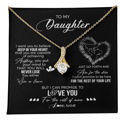 Alluring Beauty Necklace 18K Yellow Gold Finish | 1 | Personalized To My Daughter Necklace From Mom Mother Promise To Love You Daughter Birthday Graduation Christmas Pendant Customized Gift Box Message Card | siriusteestore