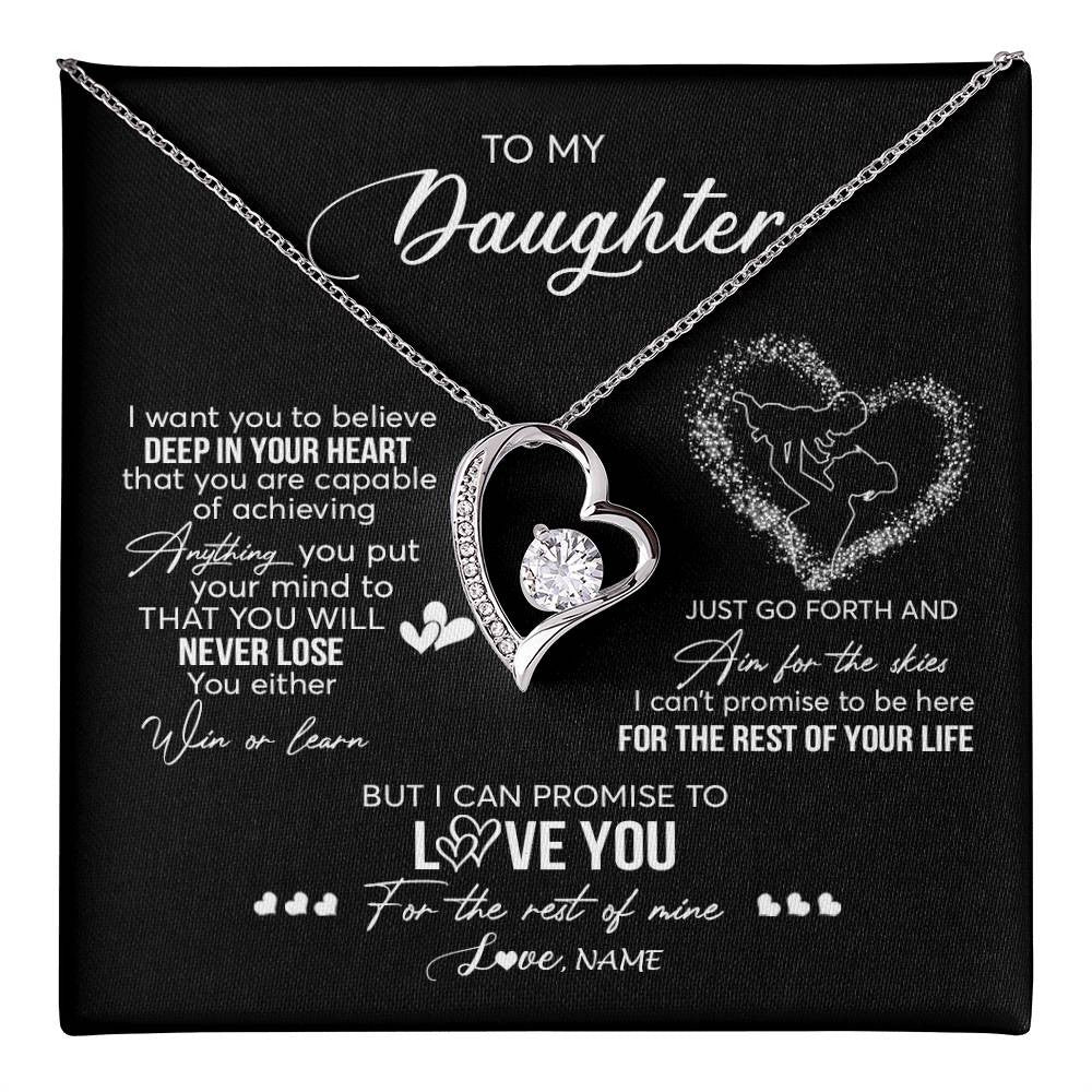 Forever Love Necklace 14K White Gold Finish | 1 | Personalized To My Daughter Necklace From Mom Mother Promise To Love You Daughter Birthday Graduation Christmas Pendant Customized Gift Box Message Card | siriusteestore