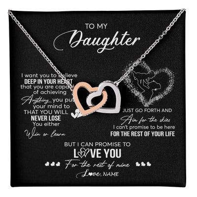 Interlocking Hearts Necklace Stainless Steel & Rose Gold Finish | 1 | Personalized To My Daughter Necklace From Mom Mother Promise To Love You Daughter Birthday Graduation Christmas Pendant Customized Gift Box Message Card | siriusteestore