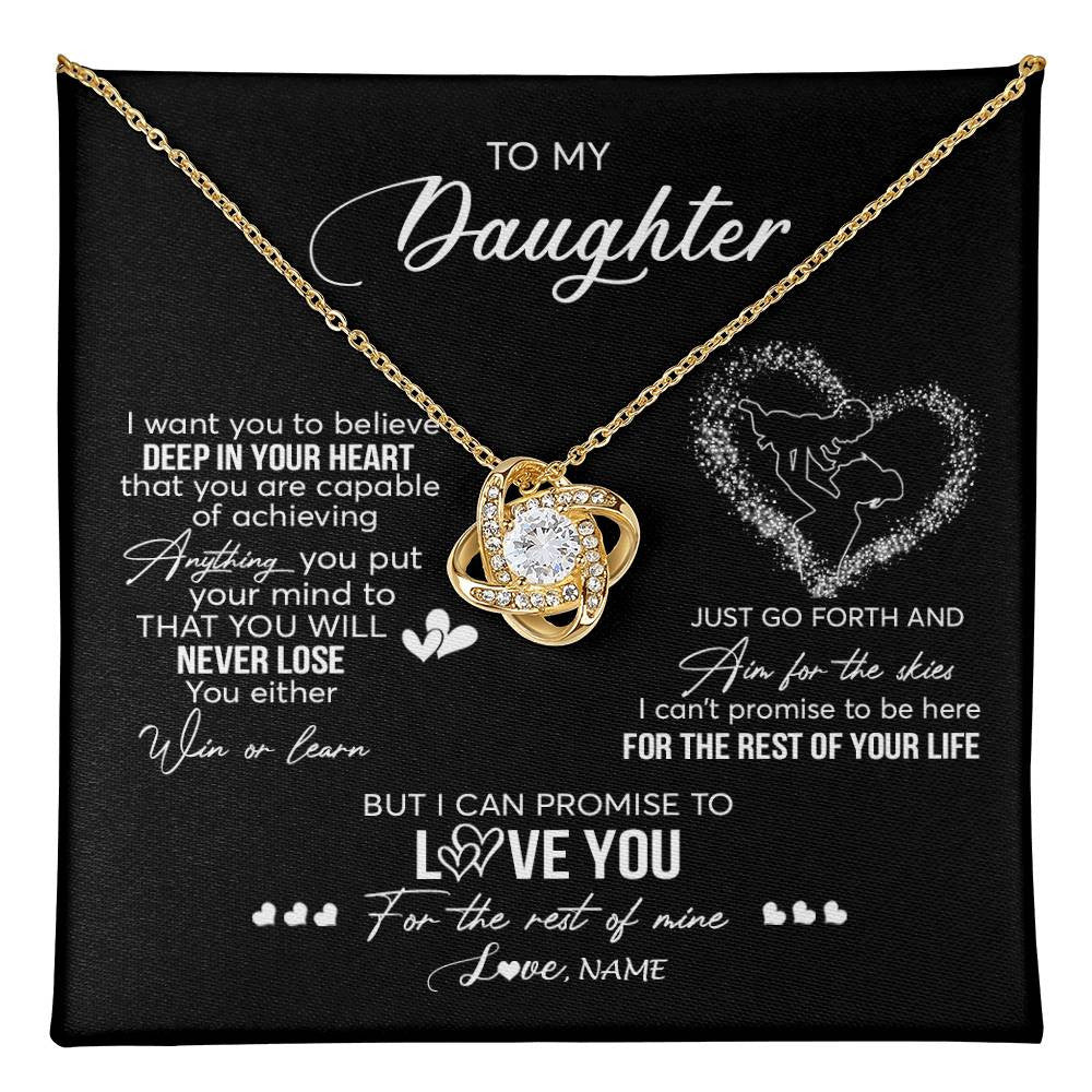 Love Knot Necklace 18K Yellow Gold Finish | 1 | Personalized To My Daughter Necklace From Mom Mother Promise To Love You Daughter Birthday Graduation Christmas Pendant Customized Gift Box Message Card | siriusteestore