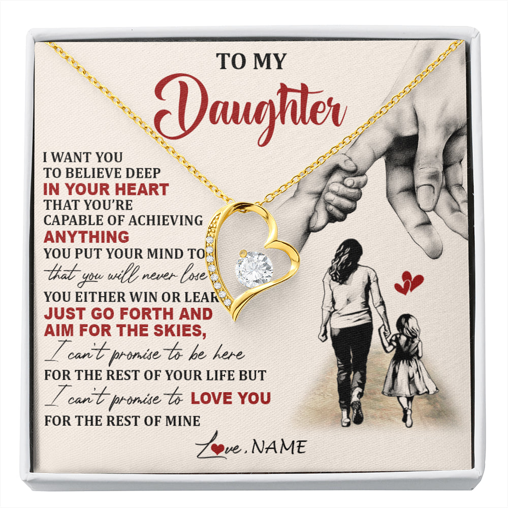 Forever Love Necklace 18K Yellow Gold Finish | 1 | Personalized To My Daughter Necklace From Mom Mother Promise To Love You Daughter Birthday Jewelry Graduation Christmas Customized Gift Box Message Card | siriusteestore