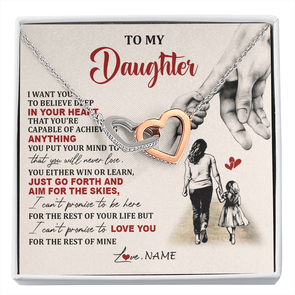 Interlocking Hearts Necklace Stainless Steel & Rose Gold Finish | 1 | Personalized To My Daughter Necklace From Mom Mother Promise To Love You Daughter Birthday Jewelry Graduation Christmas Customized Gift Box Message Card | siriusteestore