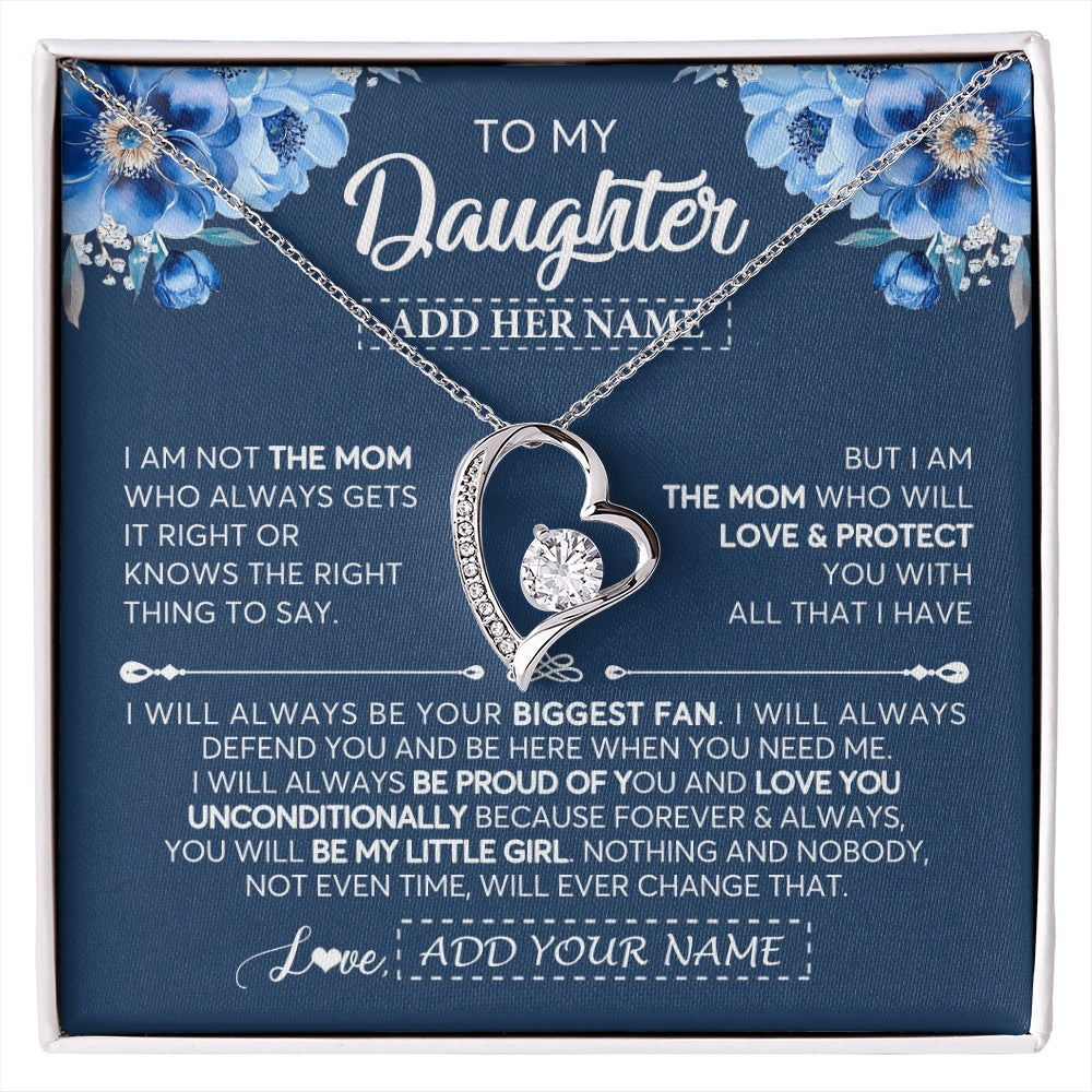 Forever Love Necklace 14K White Gold Finish | 1 | Personalized To My Daughter Necklace From Mom Mother Proud Of You Birthday Gifts For Daughter Jewelry Gifts Christmas Custom Gift Box Message Card | https://siriusteestore.