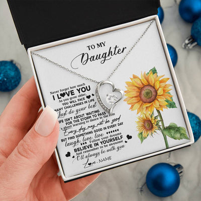 Forever Love Necklace 14K White Gold Finish | 2 | Personalized To My Daughter Necklace From Mom Mother Sunflower Wood Laugh Love Live Daughter Birthday Graduation Christmas Customized Gift Box Message Card | siriusteestore