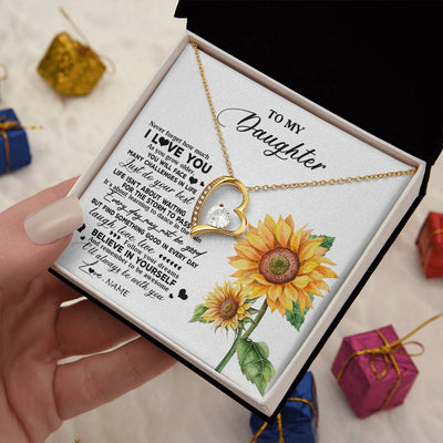 Forever Love Necklace 18K Yellow Gold Finish | 2 | Personalized To My Daughter Necklace From Mom Mother Sunflower Wood Laugh Love Live Daughter Birthday Graduation Christmas Customized Gift Box Message Card | siriusteestore
