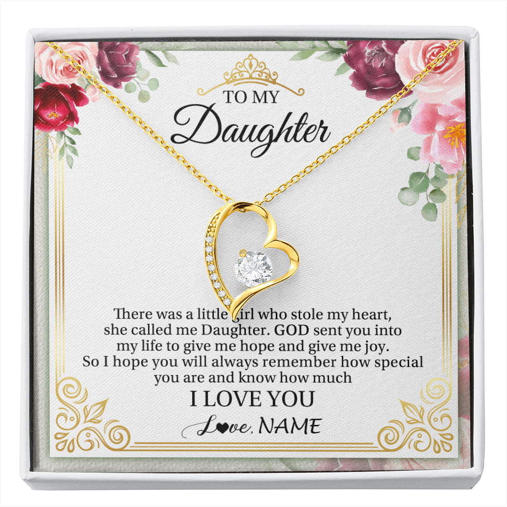Forever Love Necklace 18K Yellow Gold Finish | 1 | Personalized To My Daughter Necklace From Mom Mother There Was A Little Girl Daughter Birthday Jewelry Graduation Christmas Customized Gift Box Message Card | siriusteestore