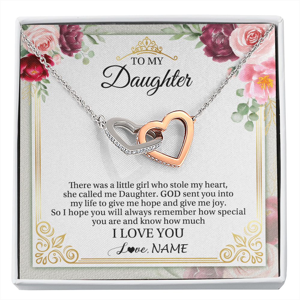 Interlocking Hearts Necklace Stainless Steel & Rose Gold Finish | 1 | Personalized To My Daughter Necklace From Mom Mother There Was A Little Girl Daughter Birthday Jewelry Graduation Christmas Customized Gift Box Message Card | siriusteestore