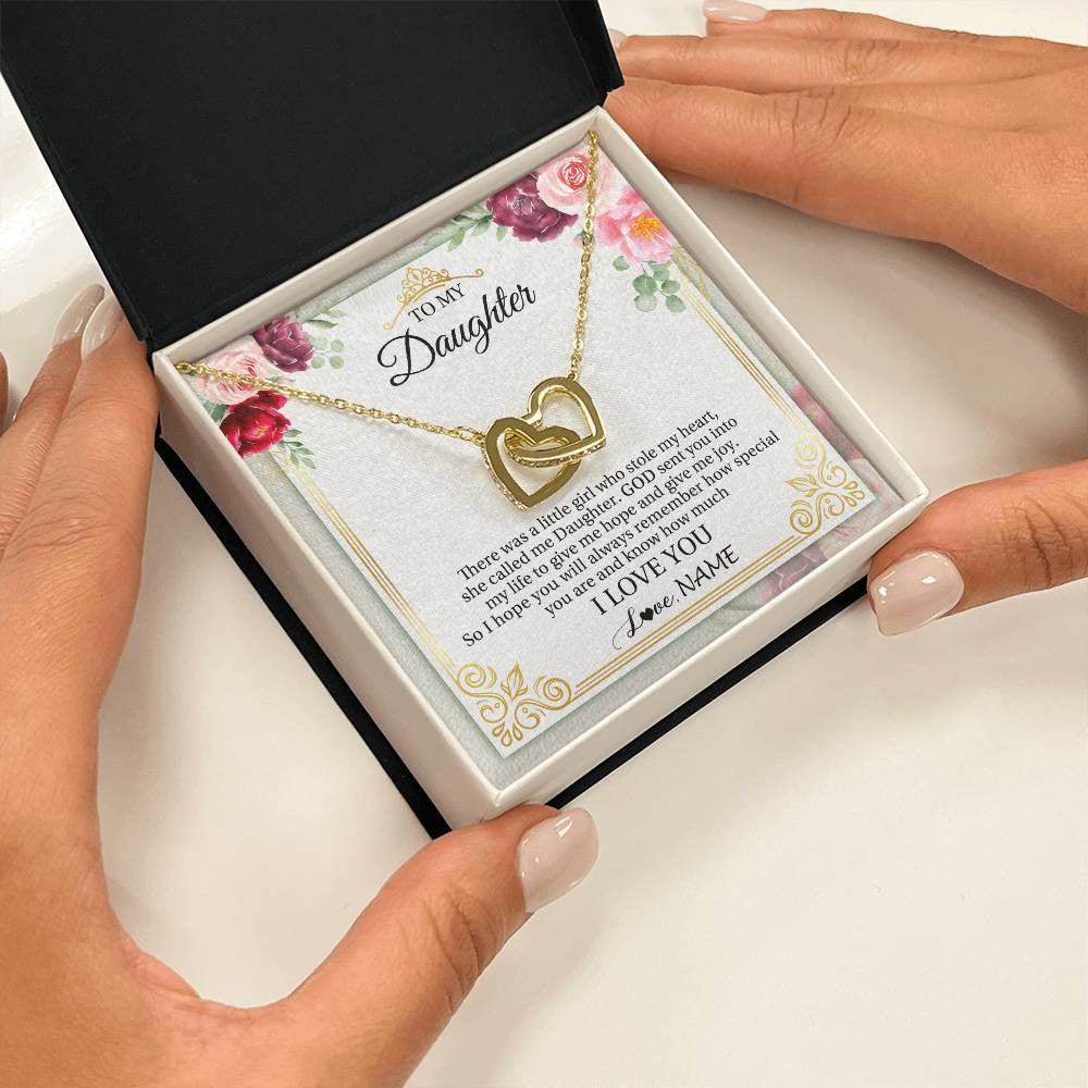 Interlocking Hearts Necklace 18K Yellow Gold Finish | 2 | Personalized To My Daughter Necklace From Mom Mother There Was A Little Girl Daughter Birthday Jewelry Graduation Christmas Customized Gift Box Message Card | siriusteestore