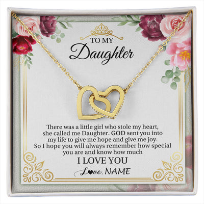Interlocking Hearts Necklace 18K Yellow Gold Finish | 1 | Personalized To My Daughter Necklace From Mom Mother There Was A Little Girl Daughter Birthday Jewelry Graduation Christmas Customized Gift Box Message Card | siriusteestore