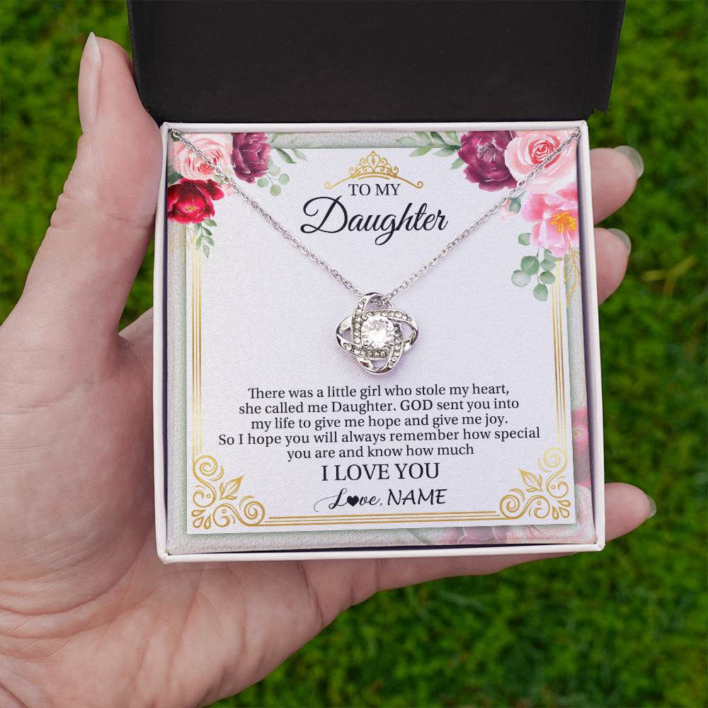 Love Knot Necklace 14K White Gold Finish | 2 | Personalized To My Daughter Necklace From Mom Mother There Was A Little Girl Daughter Birthday Jewelry Graduation Christmas Customized Gift Box Message Card | siriusteestore