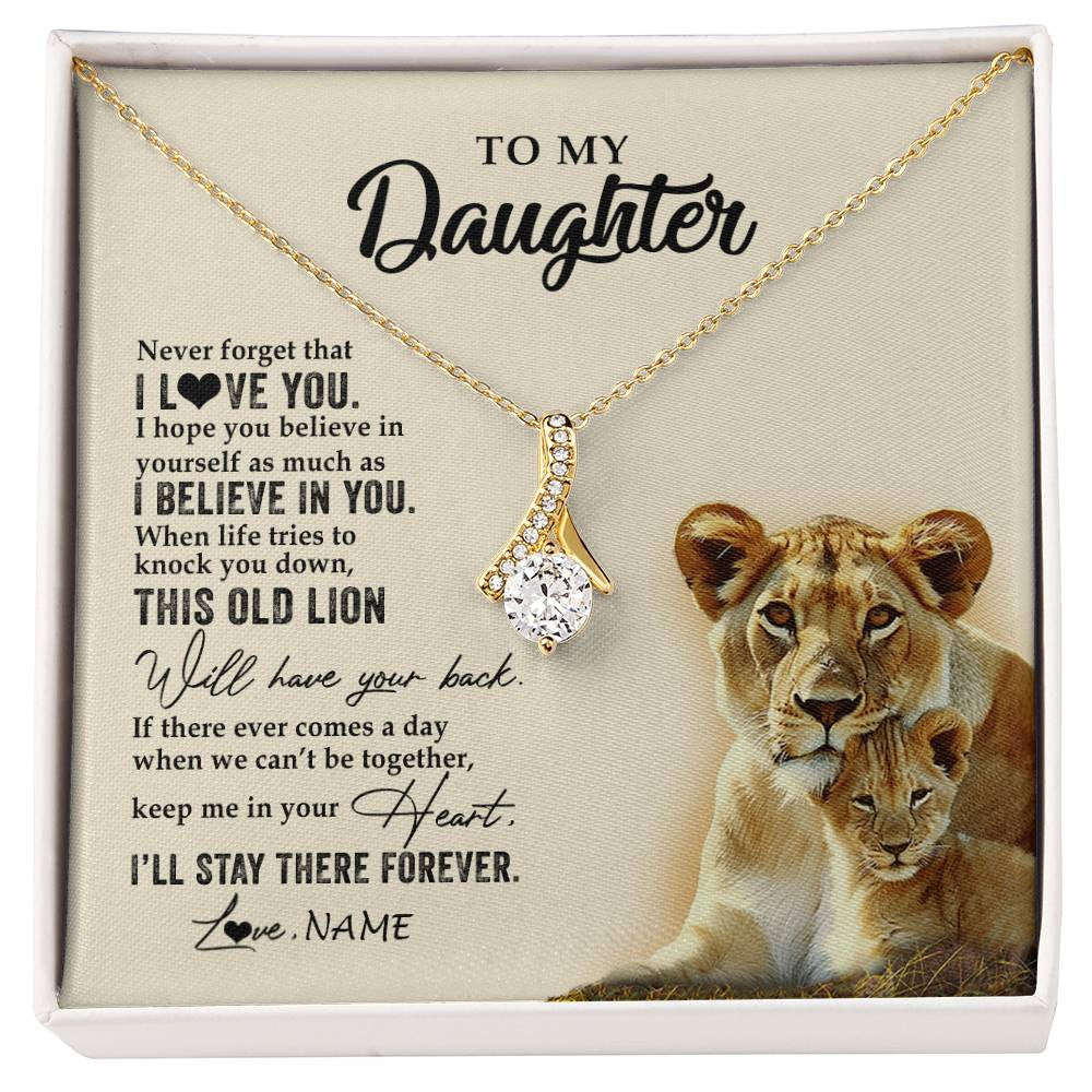 Alluring Beauty Necklace 18K Yellow Gold Finish | 1 | Personalized To My Daughter Necklace From Mom Mother This Old Lion Never Forget I Love You Daughter Jewelry Birthday Christmas Customized Gift Box Message Card | siriusteestore