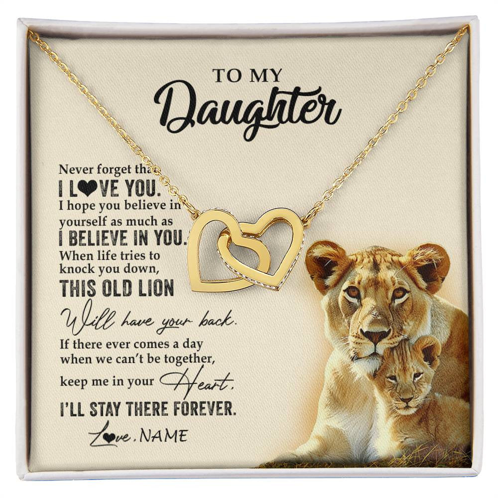 Interlocking Hearts Necklace 18K Yellow Gold Finish | 1 | Personalized To My Daughter Necklace From Mom Mother This Old Lion Never Forget I Love You Daughter Jewelry Birthday Christmas Customized Gift Box Message Card | siriusteestore