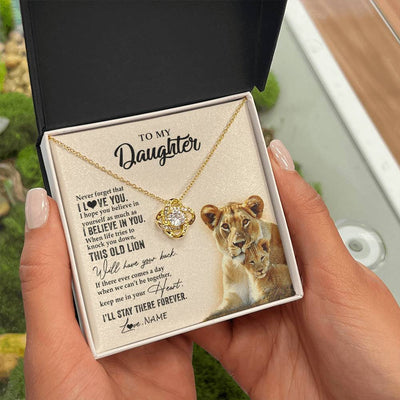 Love Knot Necklace 18K Yellow Gold Finish | 2 | Personalized To My Daughter Necklace From Mom Mother This Old Lion Never Forget I Love You Daughter Jewelry Birthday Christmas Customized Gift Box Message Card | siriusteestore