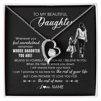 Forever Love Necklace 14K White Gold Finish | 1 | Personalized To My Daughter Necklace From Mom Mother Whenever You Feel Overwhelmed Daughter Jewelry Birthday Graduation Christmas Customized Message Card | siriusteestore