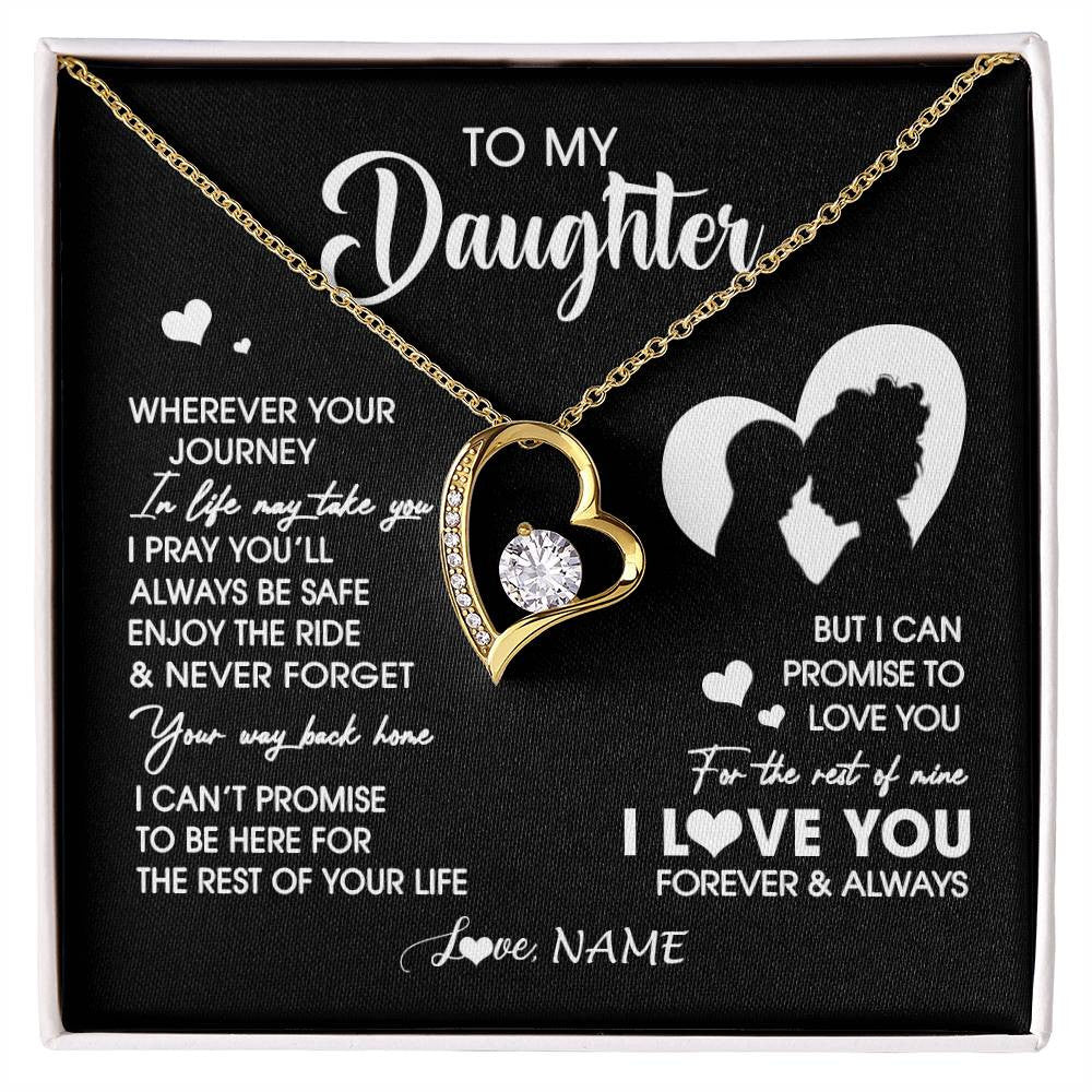 Forever Love Necklace 18K Yellow Gold Finish | 1 | Personalized To My Daughter Necklace From Mom Mother Wherever Your Journey Daughter Birthday Gifts Graduation Christmas Customized Gift Box Message Card | siriusteestore