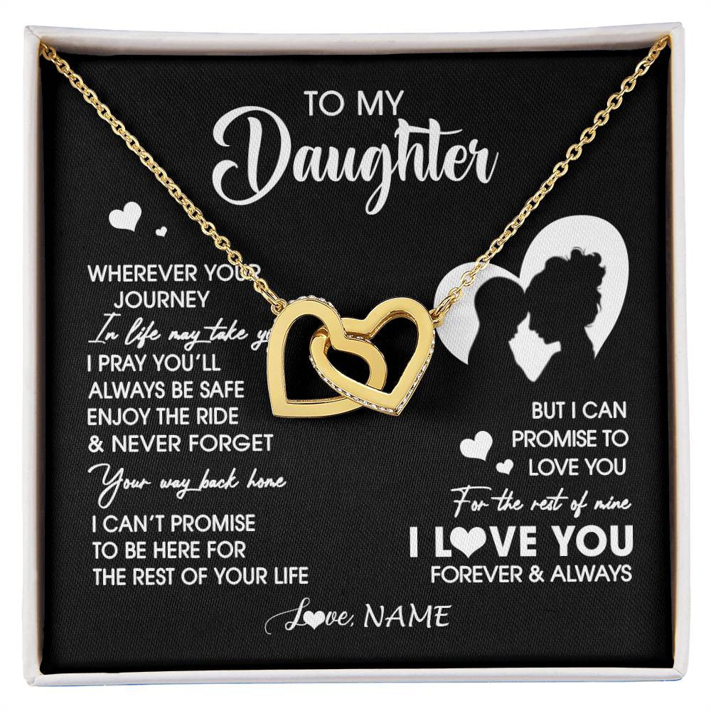 Interlocking Hearts Necklace 18K Yellow Gold Finish | 1 | Personalized To My Daughter Necklace From Mom Mother Wherever Your Journey Daughter Birthday Gifts Graduation Christmas Customized Gift Box Message Card | siriusteestore
