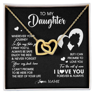 Interlocking Hearts Necklace 18K Yellow Gold Finish | 1 | Personalized To My Daughter Necklace From Mom Mother Wherever Your Journey Daughter Birthday Gifts Graduation Christmas Customized Gift Box Message Card | siriusteestore
