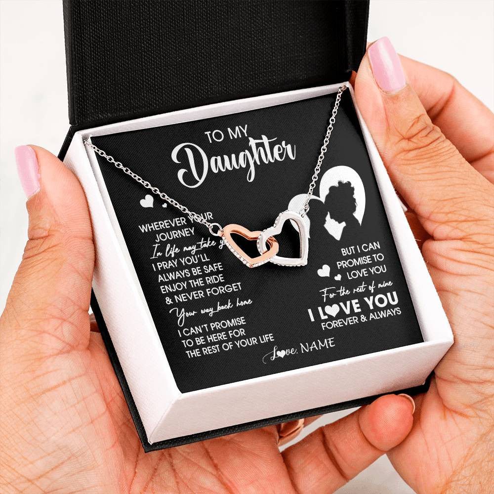 Interlocking Hearts Necklace Stainless Steel & Rose Gold Finish | 2 | Personalized To My Daughter Necklace From Mom Mother Wherever Your Journey Daughter Birthday Gifts Graduation Christmas Customized Gift Box Message Card | siriusteestore