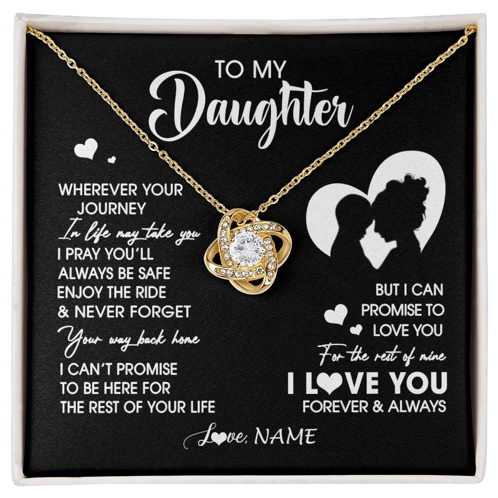 Love Knot Necklace 18K Yellow Gold Finish | 1 | Personalized To My Daughter Necklace From Mom Mother Wherever Your Journey Daughter Birthday Gifts Graduation Christmas Customized Gift Box Message Card | siriusteestore