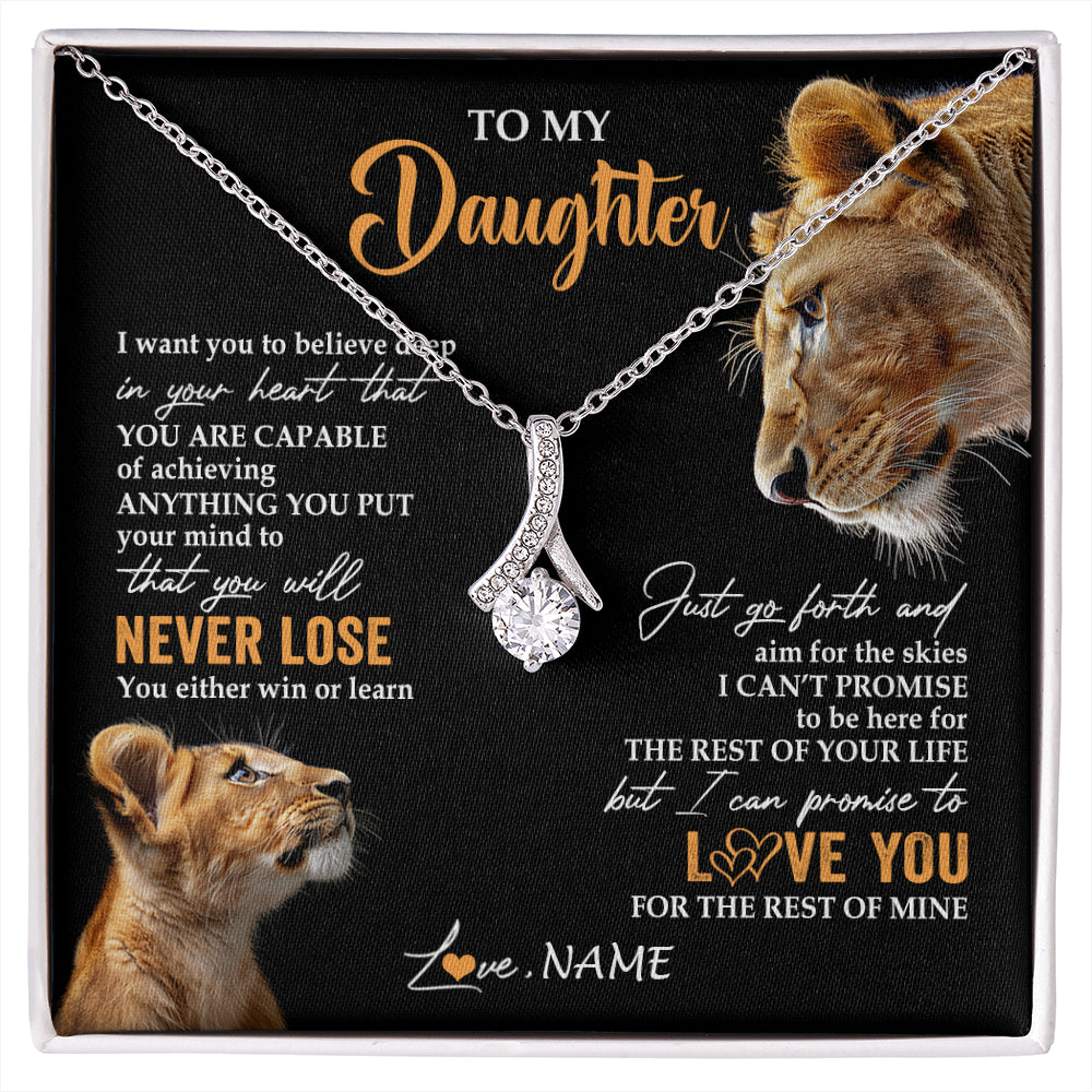 Alluring Beauty Necklace 14K White Gold Finish | 1 | Personalized To My Daughter Necklace From Mom Mother You Will Never Lose Lion Daughter Birthday Gifts Graduation Christmas Customized Gift Box Message Card | siriusteestore