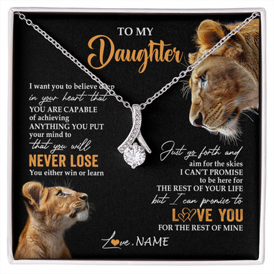 Alluring Beauty Necklace 14K White Gold Finish | 1 | Personalized To My Daughter Necklace From Mom Mother You Will Never Lose Lion Daughter Birthday Gifts Graduation Christmas Customized Gift Box Message Card | siriusteestore