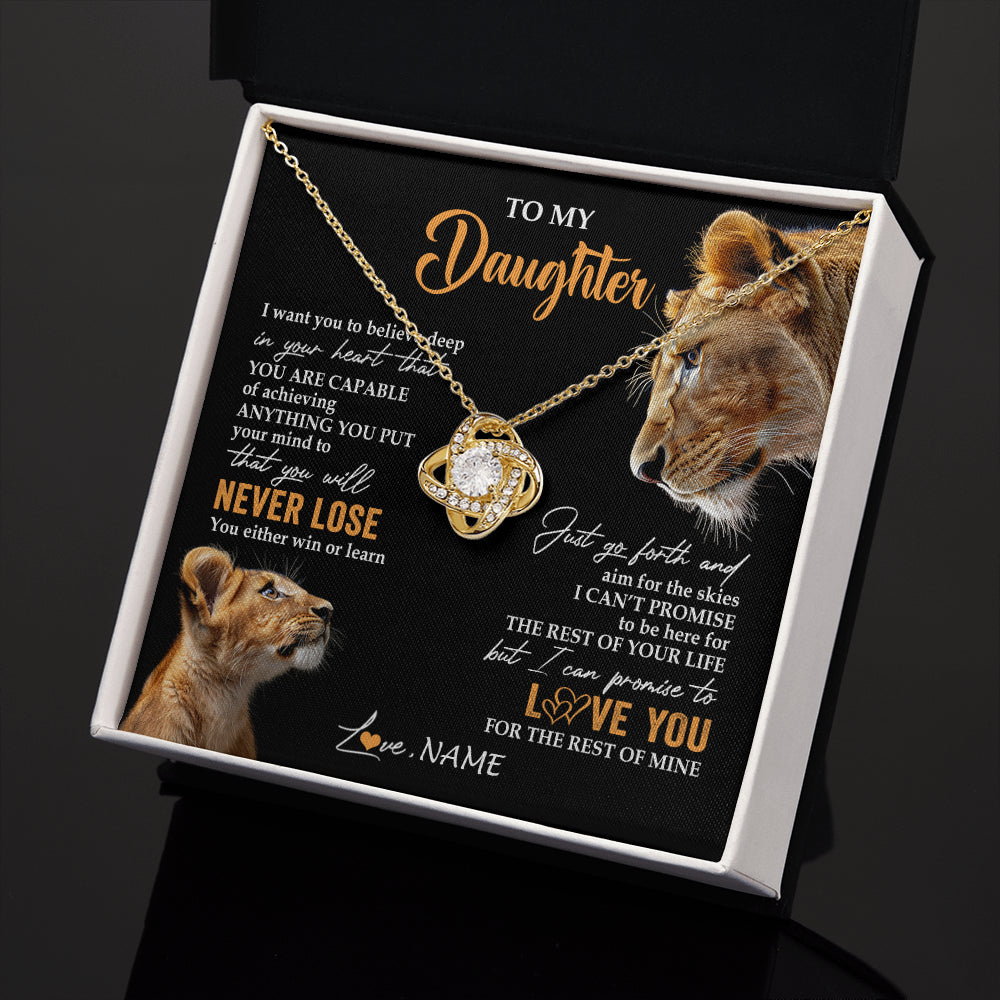 Love Knot Necklace 18K Yellow Gold Finish | 2 | Personalized To My Daughter Necklace From Mom Mother You Will Never Lose Lion Daughter Birthday Gifts Graduation Christmas Customized Gift Box Message Card | siriusteestore