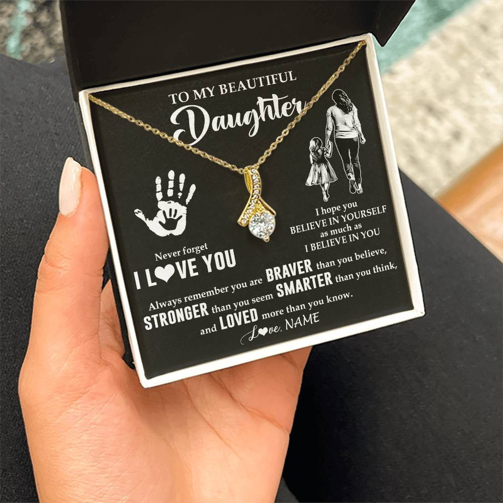 Alluring Beauty Necklace 18K Yellow Gold Finish | 2 | Personalized To My Daughter Necklace From Mom Never Forget I Love You Daughter Birthday Gifts Christmas New Year Graduation Customized Gift Box Message Card | siriusteestore