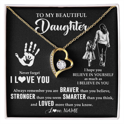 Forever Love Necklace 18K Yellow Gold Finish | 1 | Personalized To My Daughter Necklace From Mom Never Forget I Love You Daughter Birthday Gifts Christmas New Year Graduation Customized Gift Box Message Card | siriusteestore