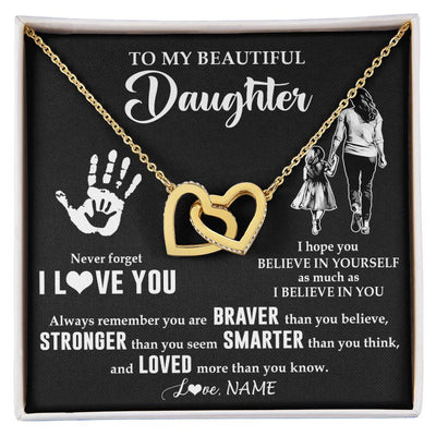 Interlocking Hearts Necklace 18K Yellow Gold Finish | 1 | Personalized To My Daughter Necklace From Mom Never Forget I Love You Daughter Birthday Gifts Christmas New Year Graduation Customized Gift Box Message Card | siriusteestore