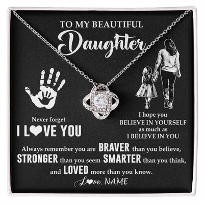 Love Knot Necklace 14K White Gold Finish | 1 | Personalized To My Daughter Necklace From Mom Never Forget I Love You Daughter Birthday Gifts Christmas New Year Graduation Customized Gift Box Message Card | siriusteestore