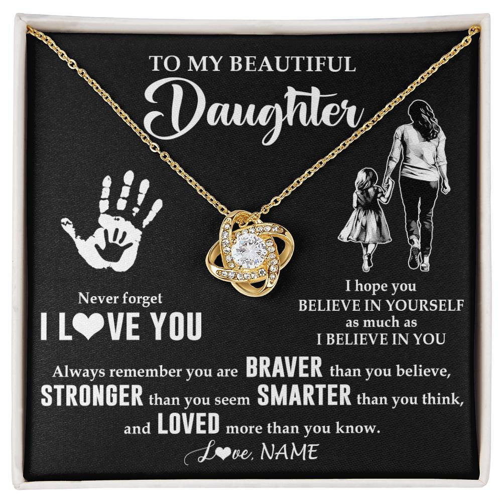 Love Knot Necklace 18K Yellow Gold Finish | 1 | Personalized To My Daughter Necklace From Mom Never Forget I Love You Daughter Birthday Gifts Christmas New Year Graduation Customized Gift Box Message Card | siriusteestore