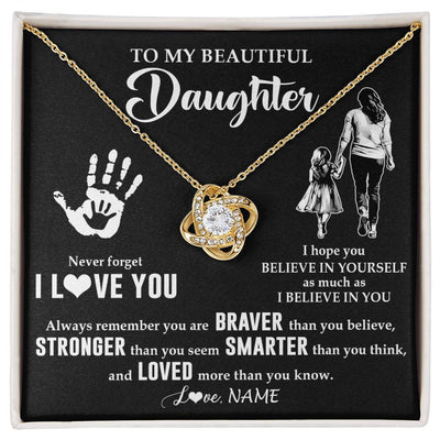 Love Knot Necklace 18K Yellow Gold Finish | 1 | Personalized To My Daughter Necklace From Mom Never Forget I Love You Daughter Birthday Gifts Christmas New Year Graduation Customized Gift Box Message Card | siriusteestore
