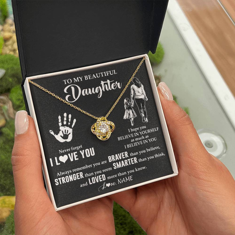 Love Knot Necklace 18K Yellow Gold Finish | 2 | Personalized To My Daughter Necklace From Mom Never Forget I Love You Daughter Birthday Gifts Christmas New Year Graduation Customized Gift Box Message Card | siriusteestore